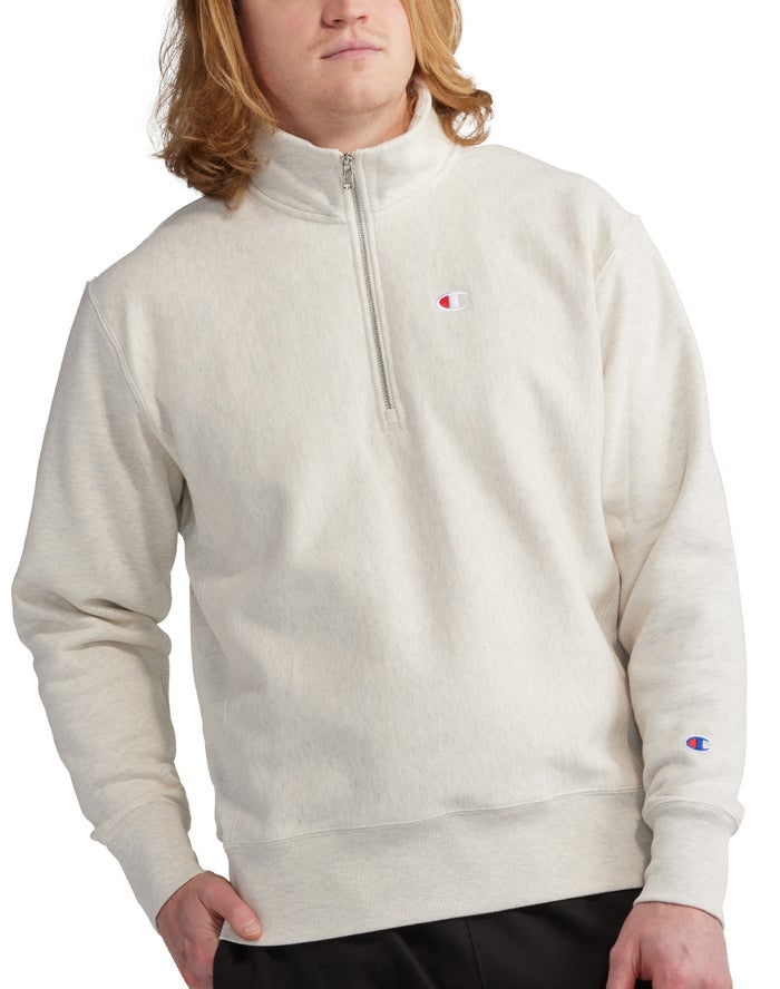 Champion Mens Sweatshirt NZ - Reverse Weave 1/4 Zip Embroidered C Logo Grey ( 4016-SYHFN )